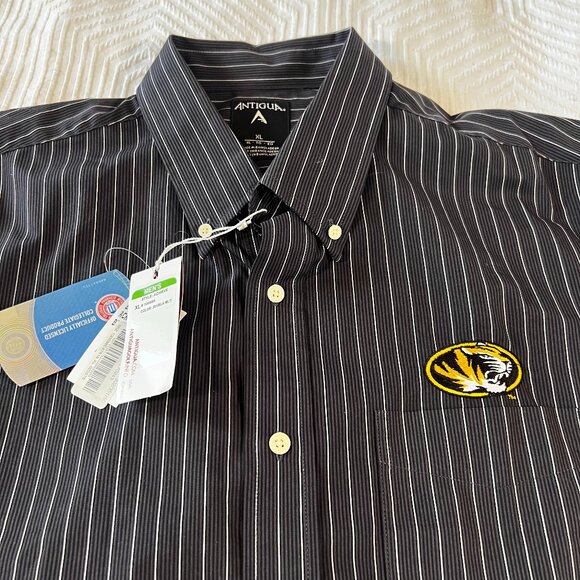 Antigua Missouri Mizzou Tigers Button Up Shirt Men s XL Black Pinstripes NWT - Picture 1 of 6